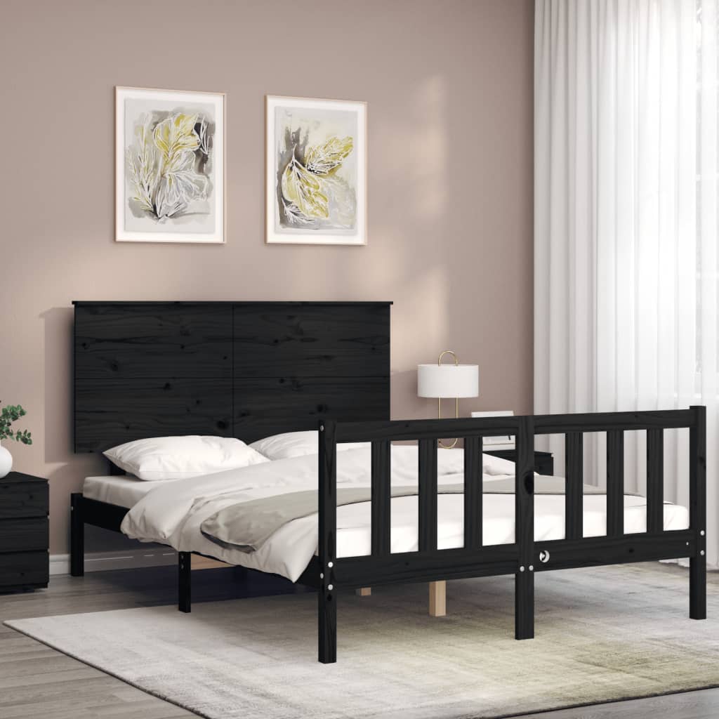 vidaXL Bedframe met hoofdbord massief hout zwart 140x190 cm afbeelding
