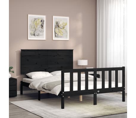 vidaXL Bed Frame without Mattress Black 140x190 cm Solid Wood Pine