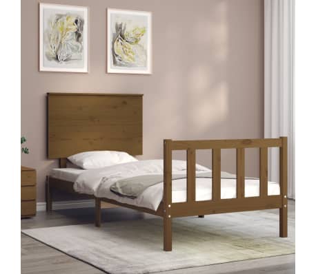 vidaXL Lovos rėmas su galvūgaliu, medaus rudas, 90x200cm, mediena