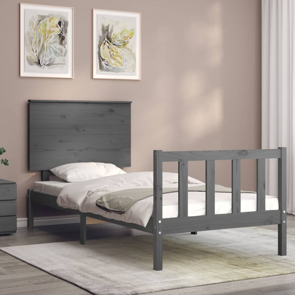 vidaXL Bed Frame with Headboard Grey 100x200 cm Solid Wood