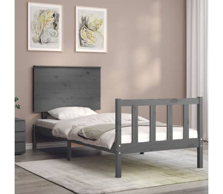 vidaXL Bed Frame with Headboard Grey 100x200 cm Solid Wood