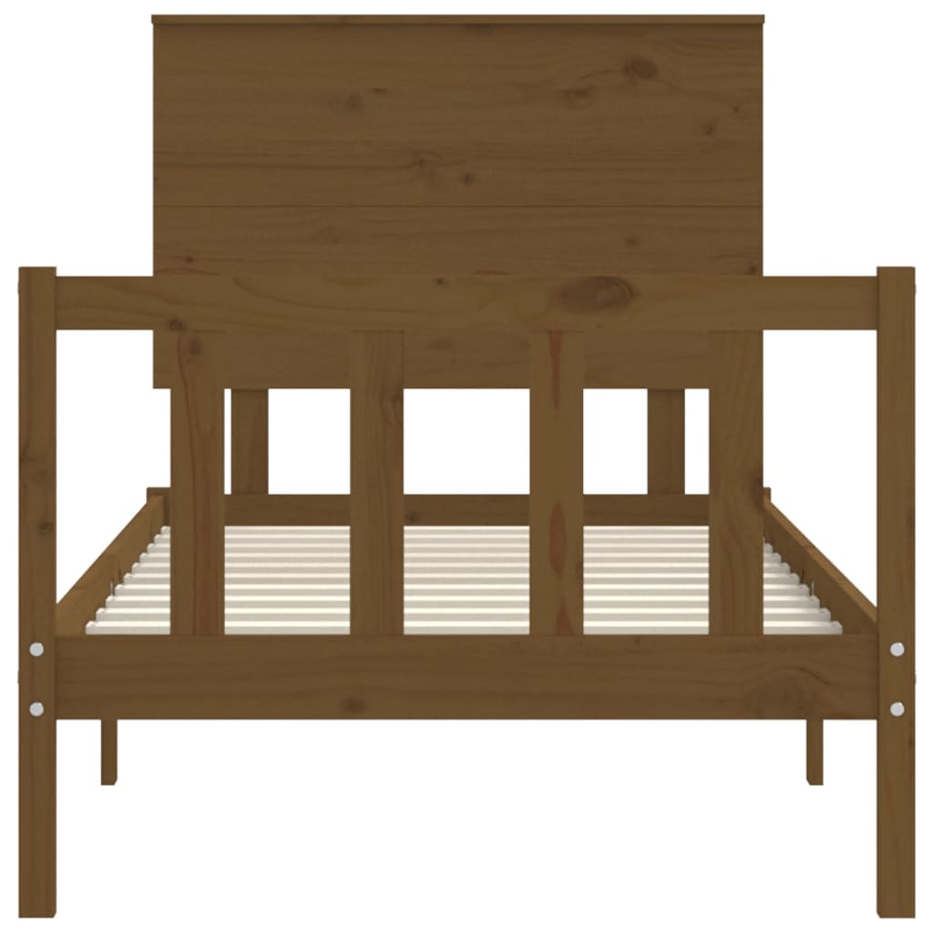 mézbarna tömör fa ágykeret fejtámlával 100 x 200 cm