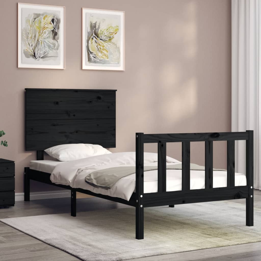 vidaXL Bedframe met hoofdbord massief hout zwart 100x200 cm