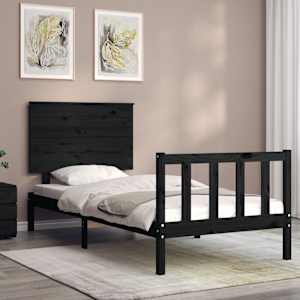 vidaXL Lovos rėmas su galvūgaliu, juodas, 100x200cm, medienos masyvas