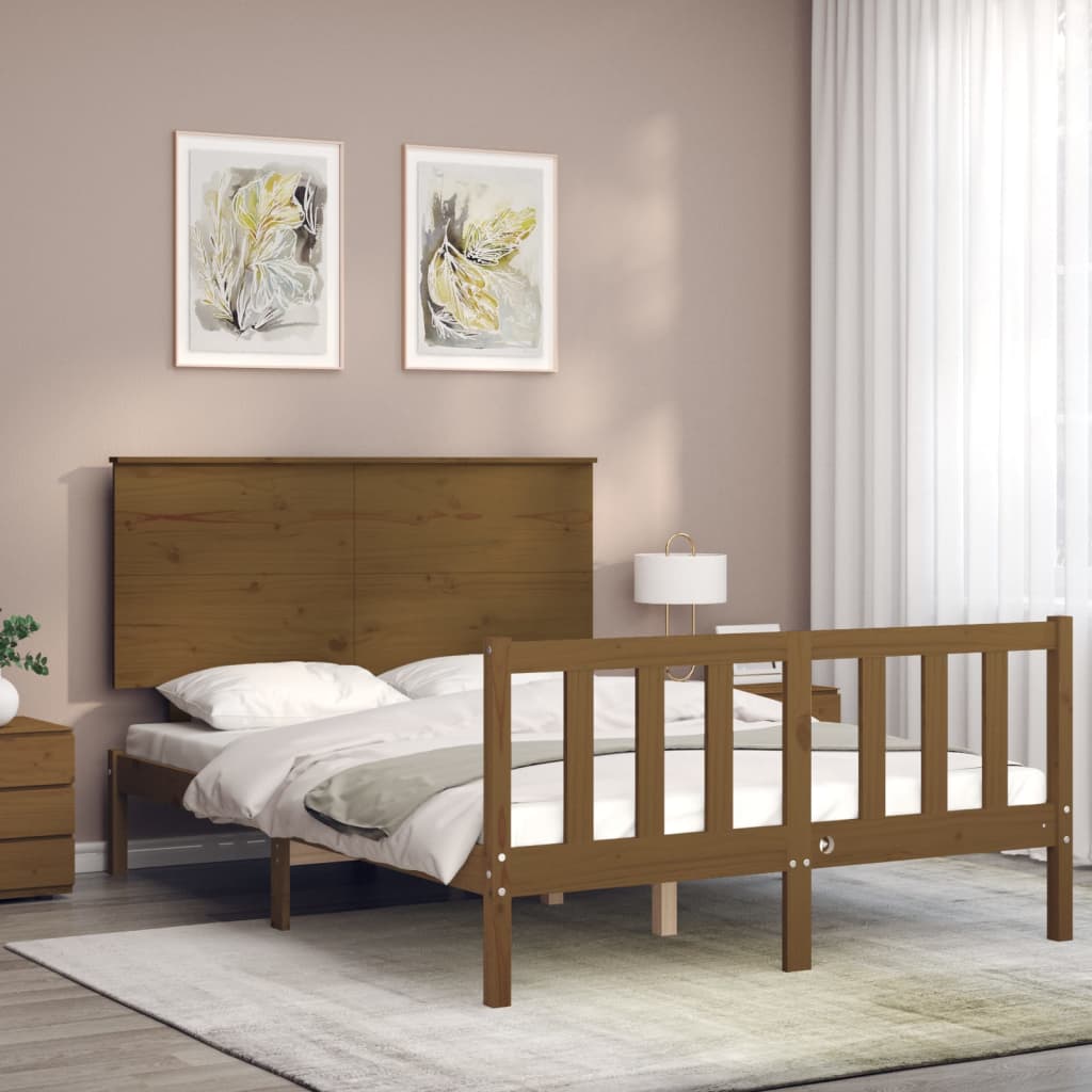 vidaXL Bed Frame with Headboard Honey Brown 120x200 cm Solid Wood