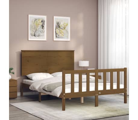 vidaXL Bed Frame with Headboard Honey Brown 120x200 cm Solid Wood