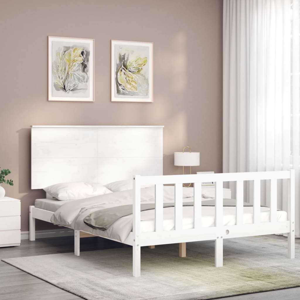 vidaXL Bedframe zonder matras massief grenenhout wit 140x200 cm afbeelding
