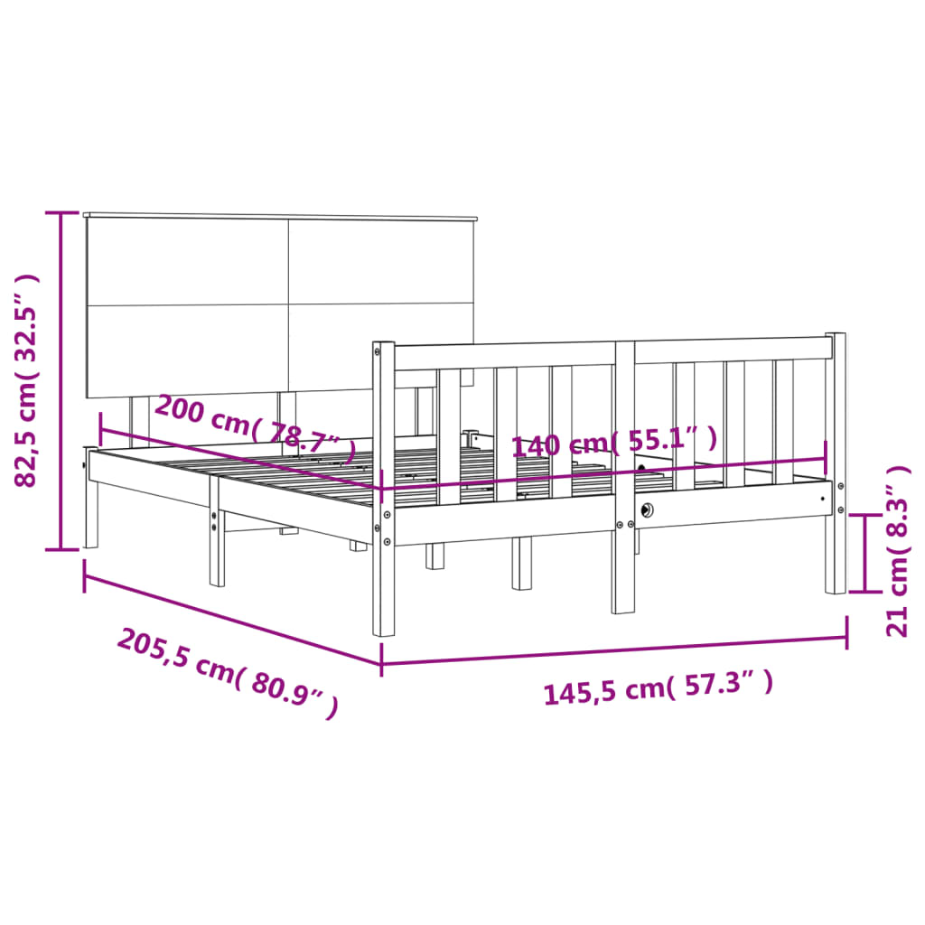 Rám postele s čelem bílý 140 x 200 cm masivní dřevo