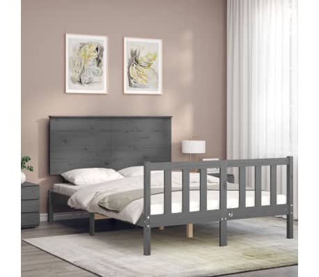 vidaXL Lovos rėmas su galvūgaliu, pilkas, 140x200cm, medienos masyvas
