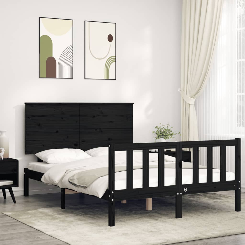 vida XL Massivholzbett mit Kopfteil Schwarz 140x 200 cm