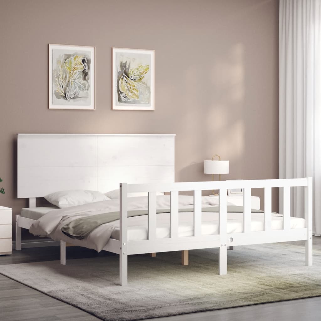 vidaXL Bedframe met hoofdbord massief hout wit afbeelding