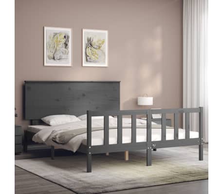 vidaXL Πλαίσιο Κρεβατιού με Κεφαλάρι Γκρι Μασίφ Ξύλο King Size