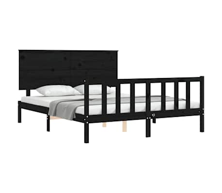 vidaXL Bed Frame without Mattress Black King Size Solid Wood Pine