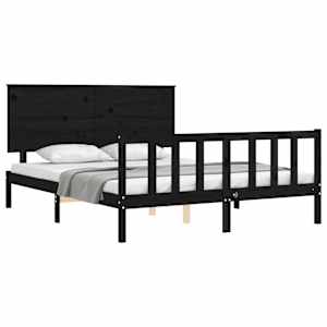 vidaXL Bed Frame without Mattress Black King Size Solid Wood Pine