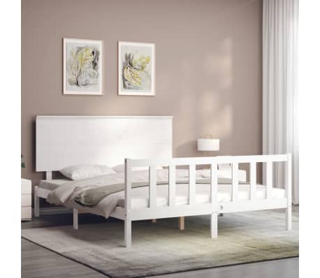 vidaXL Lovos rėmas be čiužinio, baltas, 160x200cm, pu&scaron;ies masyvas