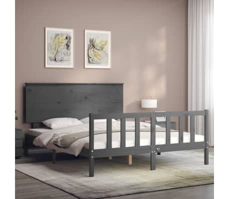 vidaXL Lovos rėmas su galvūgaliu, pilkas, 160x200cm, medienos masyvas