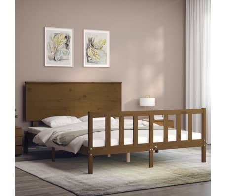 vidaXL Lovos rėmas su galvūgaliu, rudas, 160x200cm, medienos masyvas