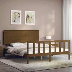 vidaXL Lovos rėmas su galvūgaliu, rudas, 160x200cm, medienos masyvas