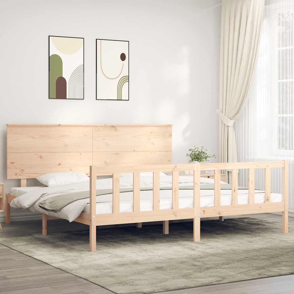 vidaXL Cadru de pat cu tăblie Super King Size, lemn masiv