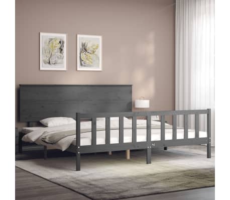 vidaXL Lovos rėmas su galvūgaliu, pilkas, mediena, itin didelis