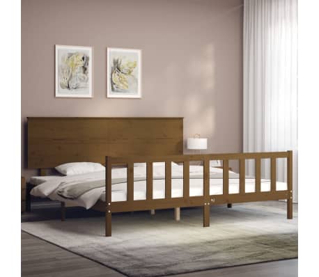 vidaXL Lovos rėmas su galvūgaliu, medaus rudas, mediena, itin didelis