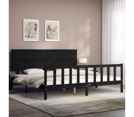 vidaXL Bed Frame without Mattress Black Super King Size Solid Wood Pine