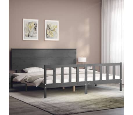 vidaXL Sengeramme med hodegavl gr&aring; 200x200 cm heltre