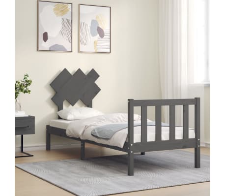 vidaXL sengeramme med sengegavl Small Single massivt tr&aelig; gr&aring;
