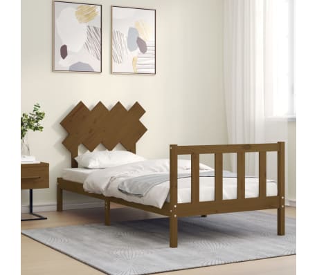 vidaXL Lovos rėmas su galvūgaliu, rudas, medienos masyvas, vienvietis
