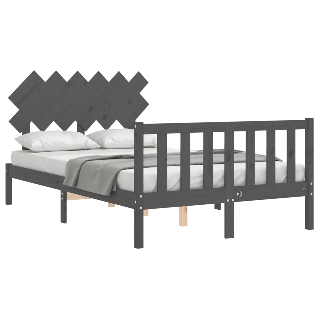 Рамка за легло с табла сива 4FT Small Double масивна дървесина