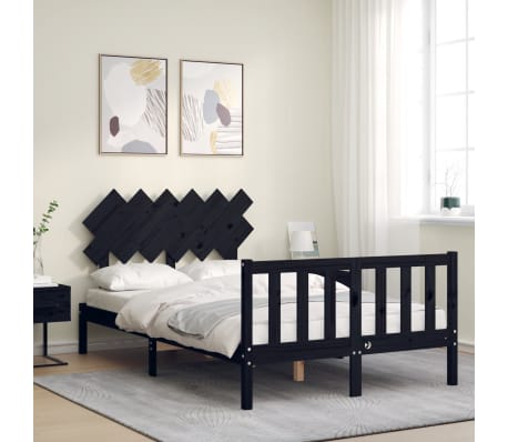 vidaXL Lovos rėmas su galvūgaliu, juodas, mediena, mažas dvivietis