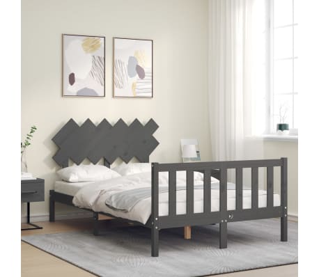vidaXL Cadre de lit avec tête de lit gris double bois massif