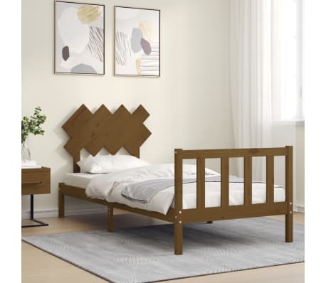 vidaXL Lovos rėmas su galvūgaliu, medaus rudas, 90x200cm, mediena