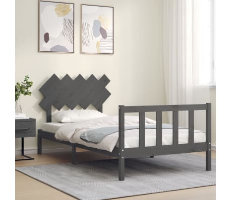 vidaXL Rama łóżka z wezgłowiem, szara, 100x200 cm, lite drewno