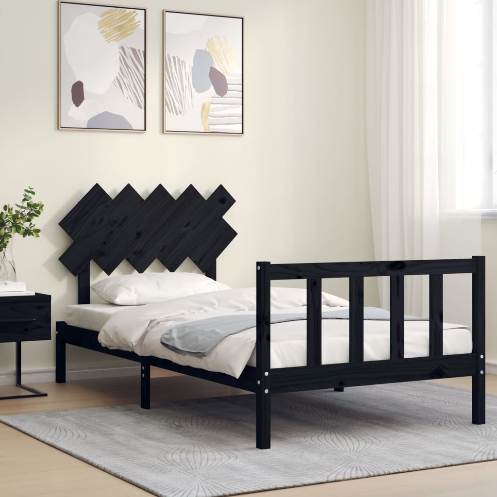 vidaXL Bedframe met hoofdbord massief hout zwart 100x200 cm afbeelding