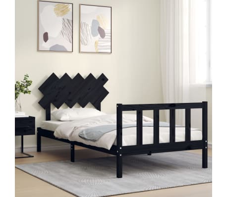 vidaXL Massivholzbett mit Kopfteil Schwarz 100x200 cm
