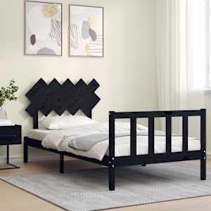 Rám postele s čelem černý 100 x 200 cm masivní dřevo - obrázek 3