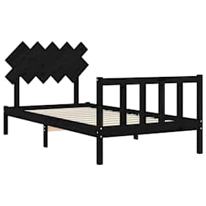 Rám postele s čelem černý 100 x 200 cm masivní dřevo - obrázek 5