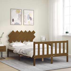 vidaXL Lovos rėmas su galvūgaliu, rudas, 120x200cm, medienos masyvas