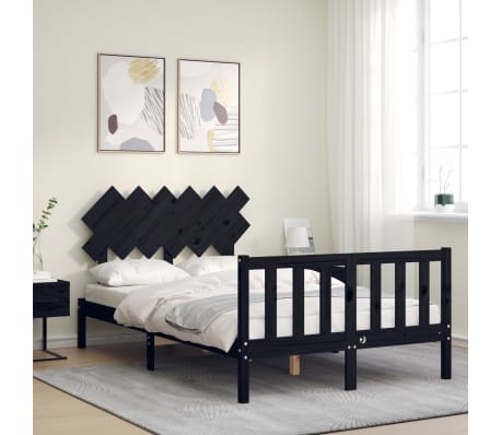 vidaXL Lovos rėmas su galvūgaliu, juodas, 120x200cm, medienos masyvas