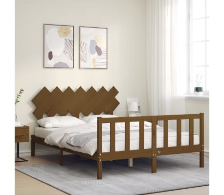 vidaXL Lovos rėmas su galvūgaliu, rudas, 140x200cm, medienos masyvas