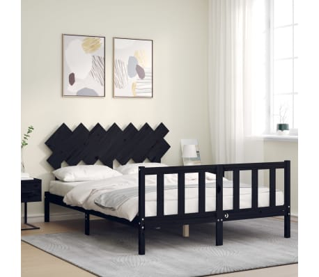 vidaXL Lovos rėmas su galvūgaliu, juodas, 140x200cm, medienos masyvas