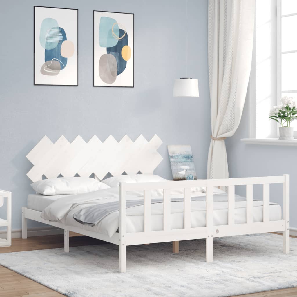 vidaXL Cadre de lit avec tête de lit blanc 160x200 cm bois massif