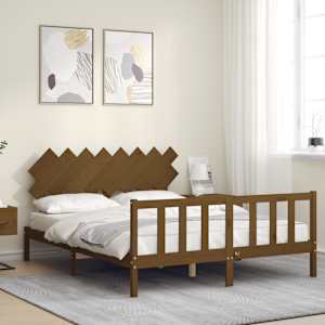 vidaXL Lovos rėmas su galvūgaliu, rudas, 160x200cm, medienos masyvas
