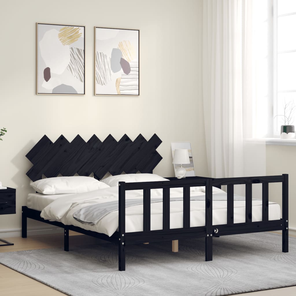 vidaXL Bed Frame without Mattress Black 160x200 cm Solid Wood Pine