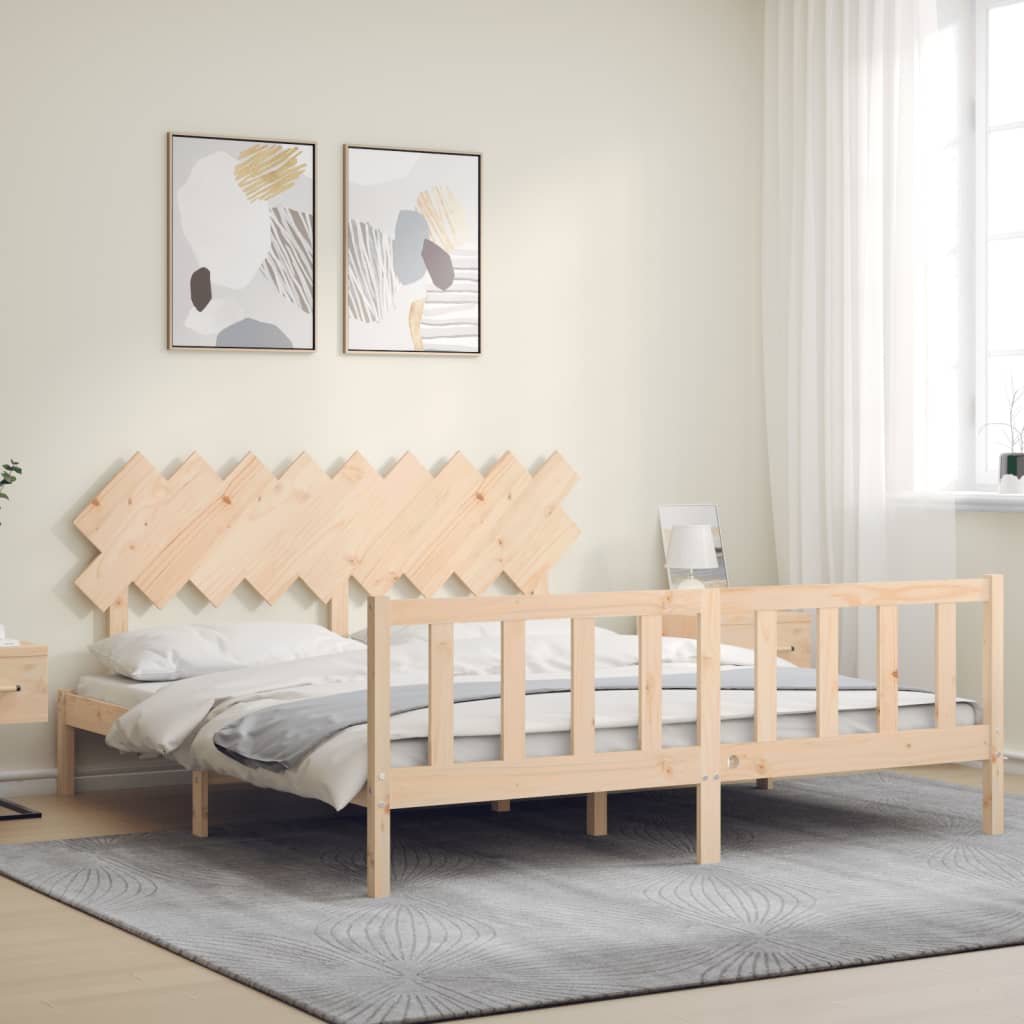 vidaXL Bedframe met hoofdbord massief hout afbeelding