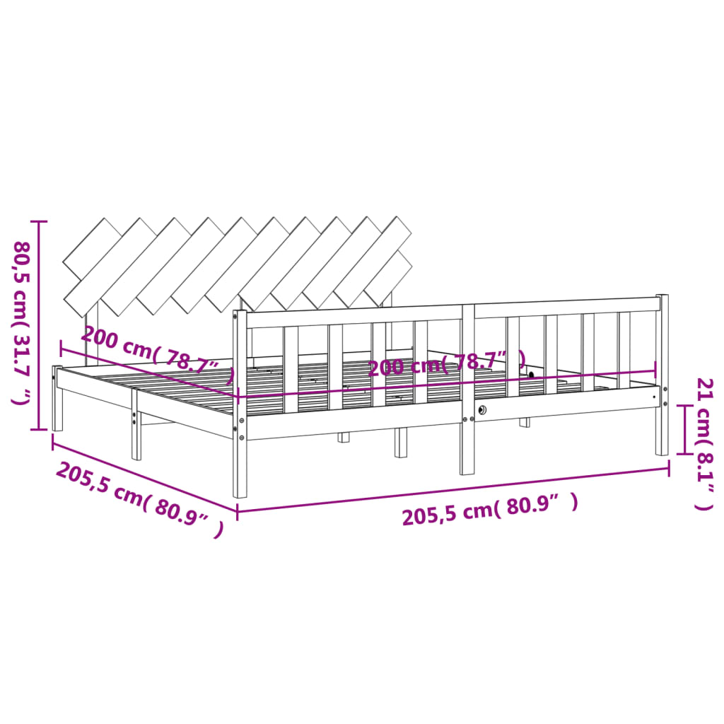 Posteljni okvir z vzglavjem 200x200 cm trden les