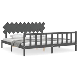 Rám postele s čelem šedý 200 x 200 cm masivní dřevo - obrázek 2