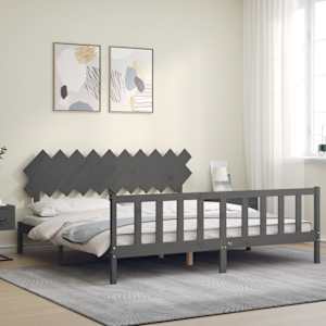 Rám postele s čelem šedý 200 x 200 cm masivní dřevo - obrázek 3