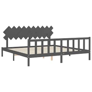 Rám postele s čelem šedý 200 x 200 cm masivní dřevo - obrázek 5